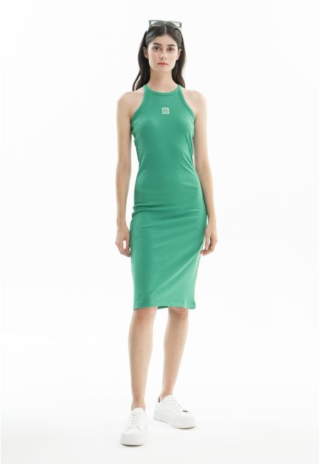 Textured Halter Slim Solid Dress -Sale