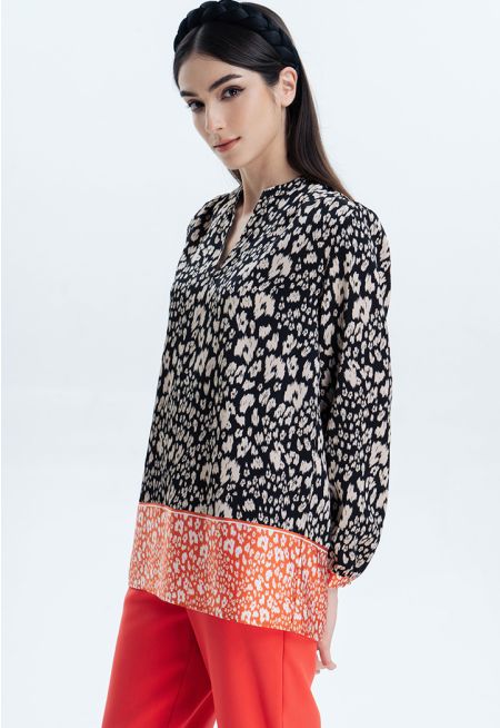 Printed Blouse With Contrast Hem -Sale