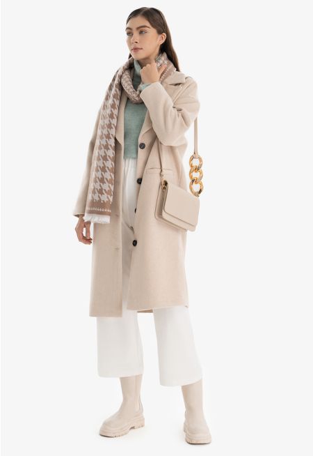 Solid Lapel Single Breasted Trench Coat Bisht -Sale
