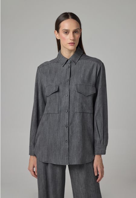 Front Flap Pockets Denim Shirt 