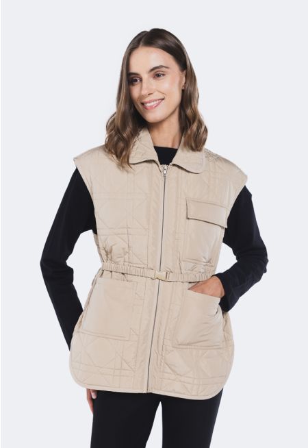 Quilted Vest With Attached Belt