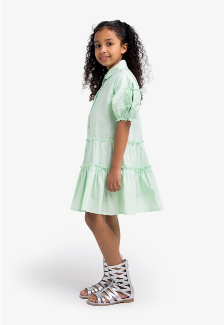 Tiered Short Sleeve Shirt Dress