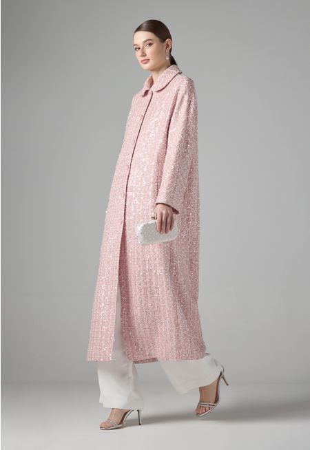Long Sleeve Sequin Tweed Coat
