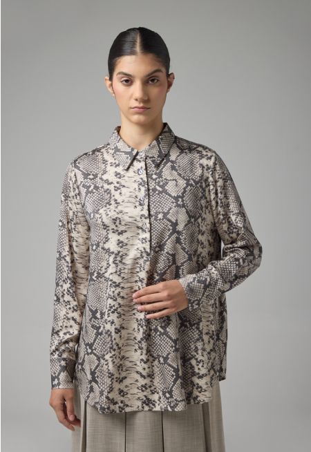 Half Buttons Snake Printed Shirt 