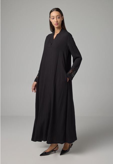 Solid Long Sleeve Flared Dress