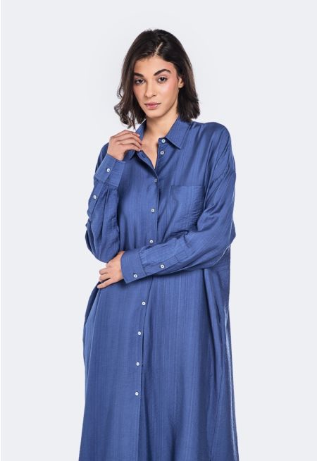 Crinkled Relaxed Fit Shirt Dress