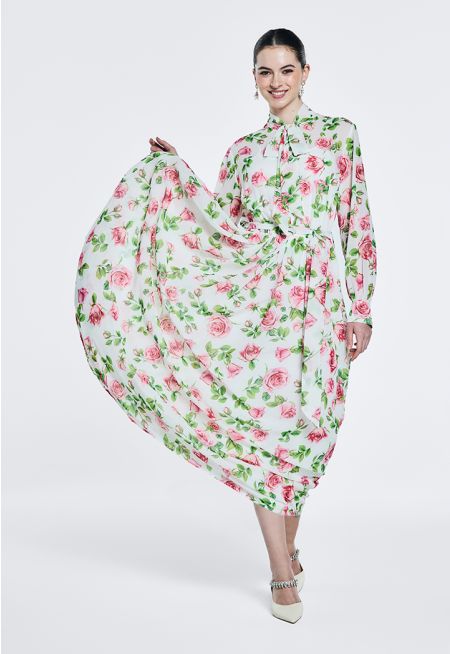 Floral Print Elastic Waist Dress (2 PCS)