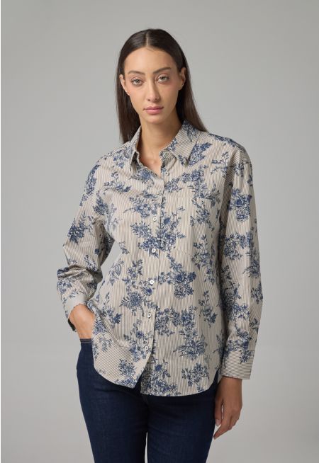 Stripped Floral Print Shirt