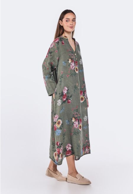 Floral Print Linen Dress