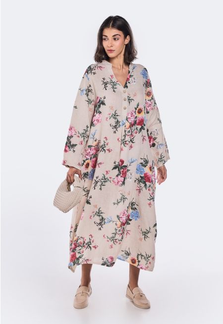 Floral Print Linen Dress