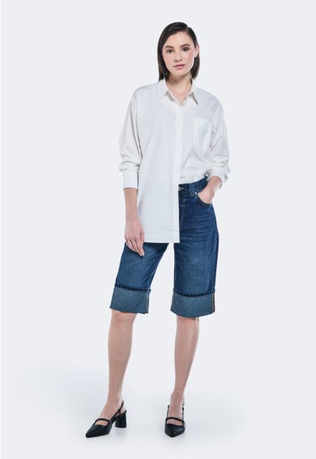 Folded Hem Denim Shorts