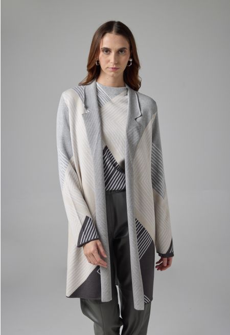 Colorblock Abstract Pattern Cardigan