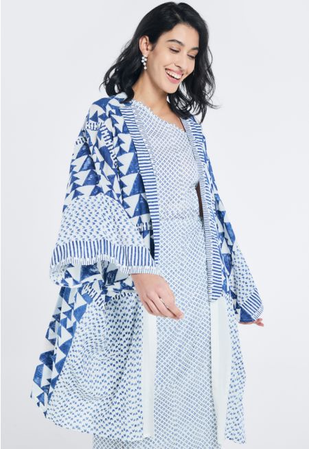 Geometrical Print Belted Kimono