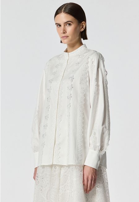 Machka- Poplin Shirt With Lace Trim