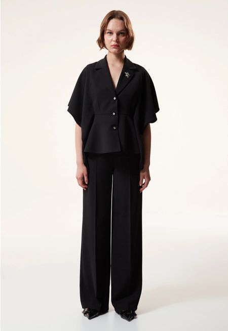 Mixed Button-Down Loose-Fit Trousers 