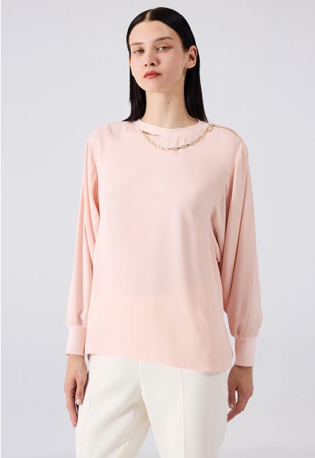 Machka - Crepe Blouse With Chain Accessories