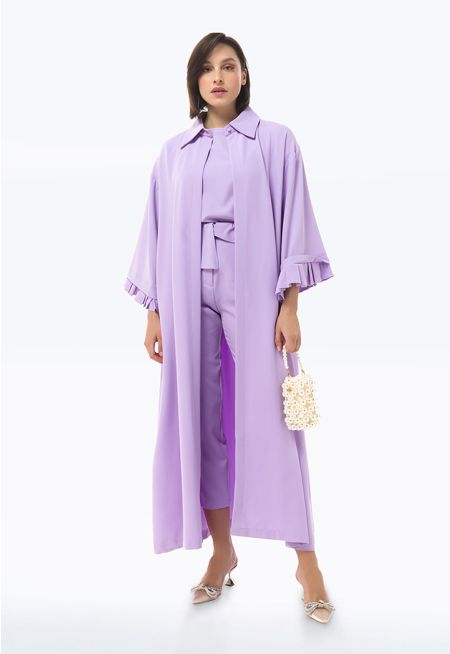 Ruffled Sleeve Solid Maxi Abaya -Sale