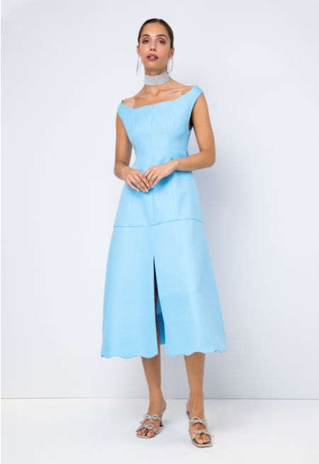 Textured Sleeveless Front Slit Dress