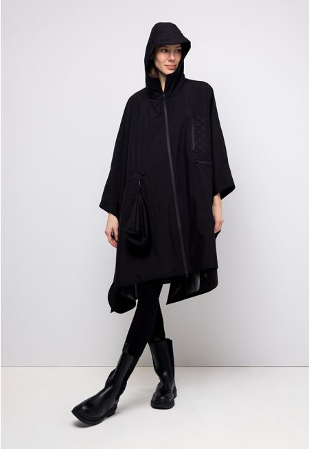 Full Zip Hooded Solid Cape