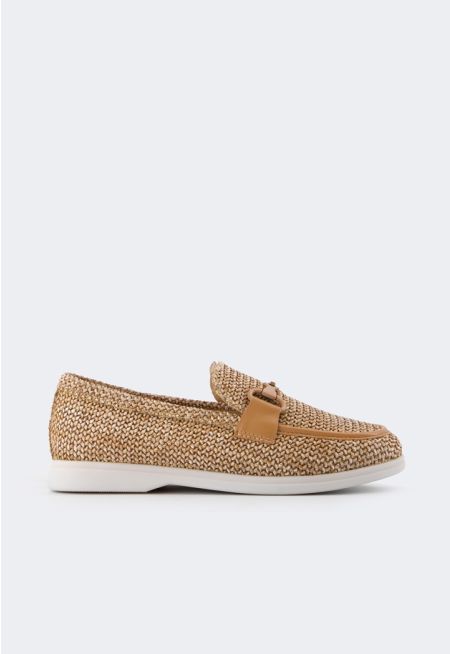 Raffia PU Leather Loafers