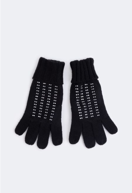 Crystal Embellished Woven Gloves