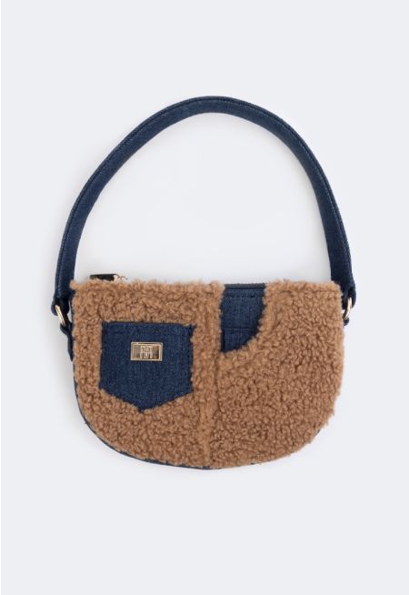 Denim Shearling Shoulder Bag