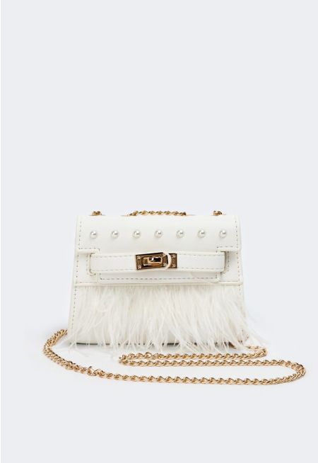 Faux Feather Embellished Handbag