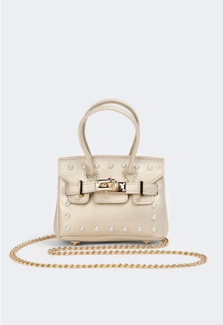 Mini Faux Pearl Embellished Handbag 