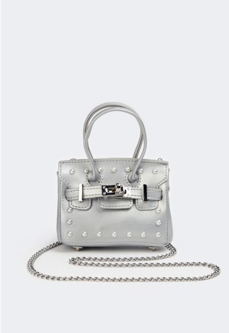 Mini Faux Pearl Embellished Handbag 