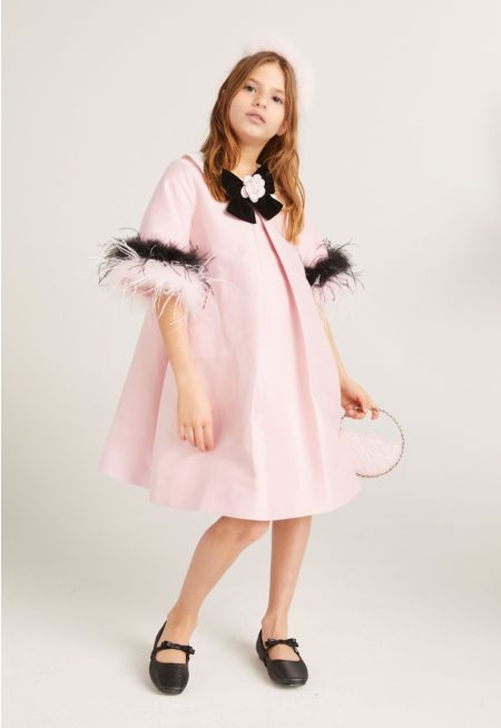 Faux Feather Sleeves Dress