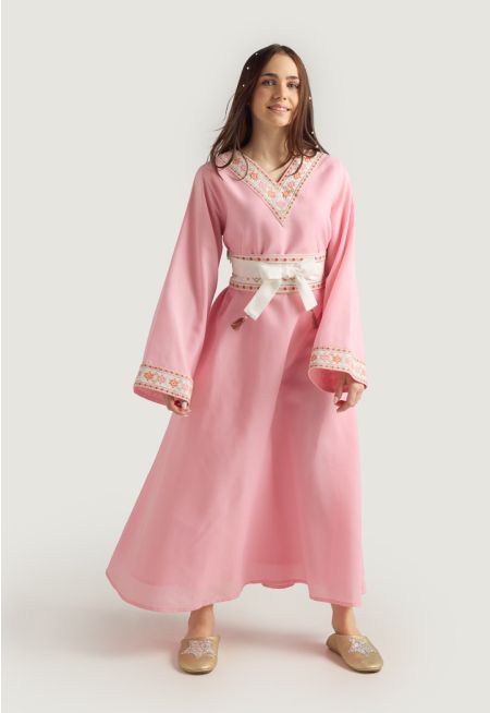 Metallic Embroidered Belted Kaftan