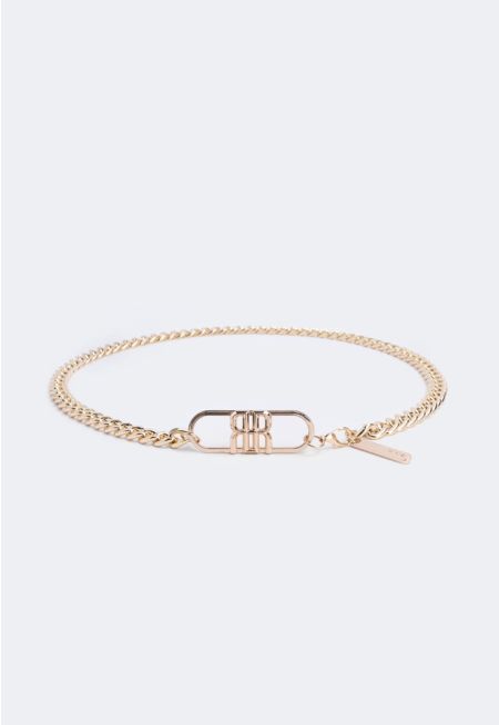 Metallic Monogram Chain Belt