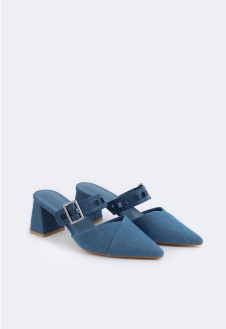 Denim Buckle Strap Heels