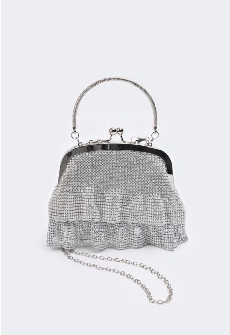 Crystal Mesh Top Handle Clutch