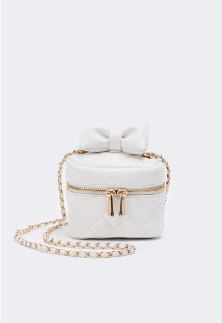 Bow Embellished Quilted Crossbody Bag