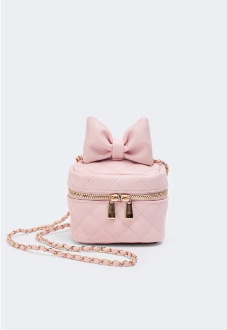 Bow Embellished Quilted Crossbody Bag