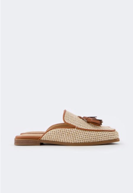 Intricate Faux Straw Mules