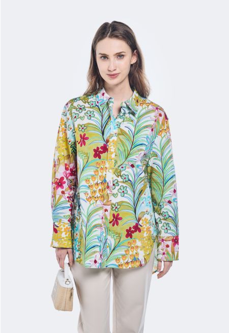 Floral Print High Low Shirt