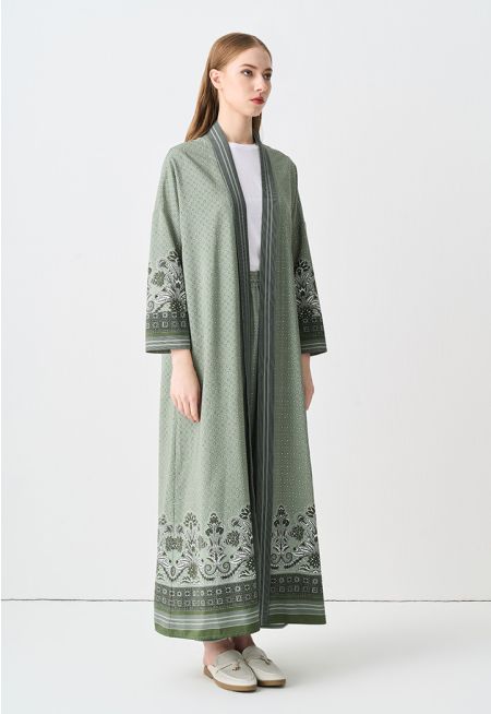 Printed Belted Drop Shoulder Abaya