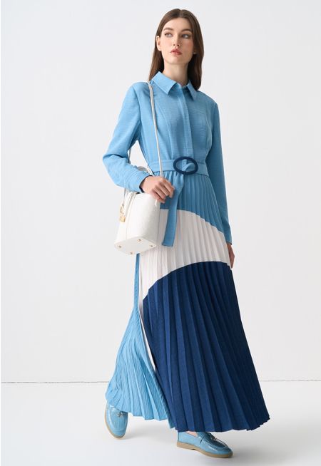 Color Block Belted Maxi Dress