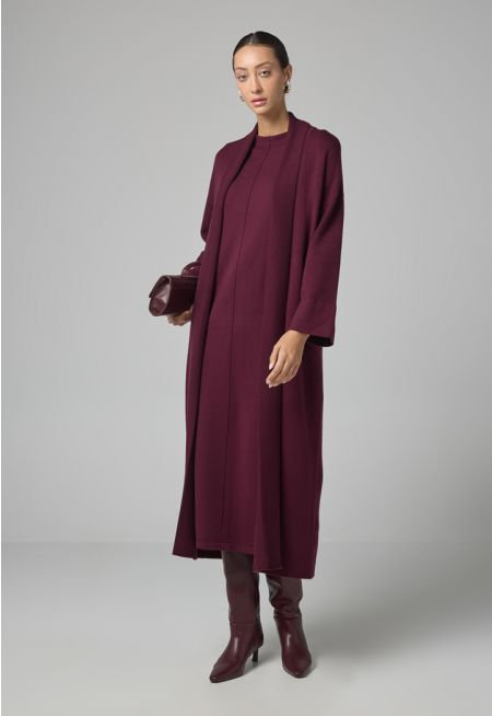 Solid Drop Shoulder Knitted Winter Abaya