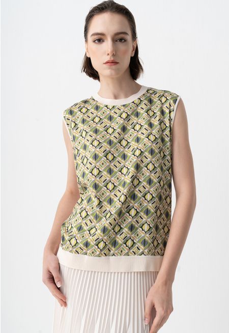 Floral Printed Sleeveless Knitted Top