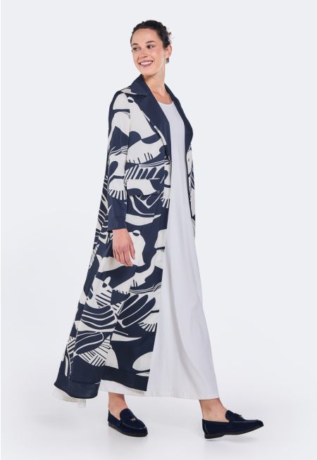 Printed Notched Collar Abaya