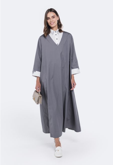 Maxi Dress With Faux Shirt Collar