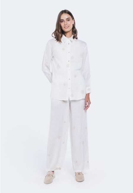 Embroidered Linen Trousers