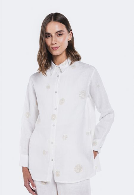 Embroidered Side Slit Linen Shirt