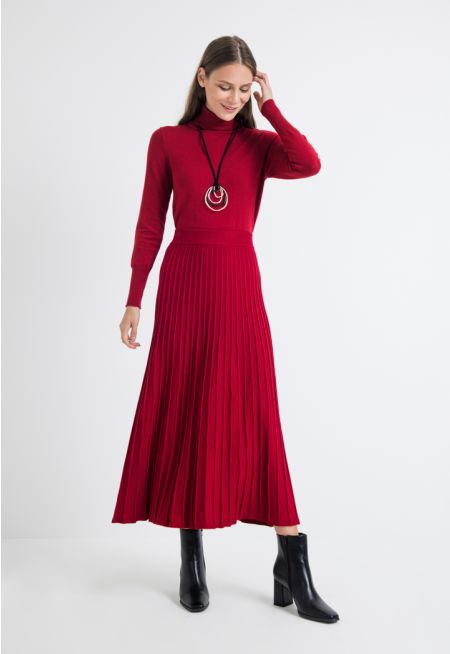 Flared Hem Ribbed Knitted Maxi Skirt