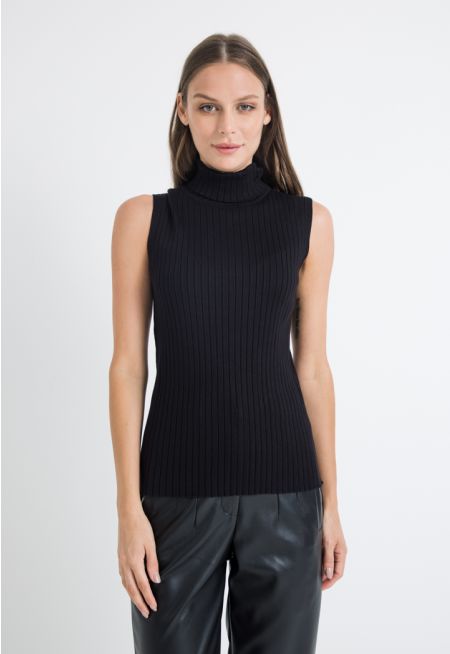 Ribbed Knitted High Neck Basic Top