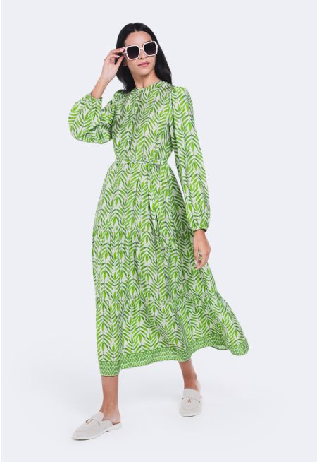 Leaf Print Tierd Dress