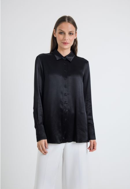 Solid Button Up Shirt with Long Sleeves